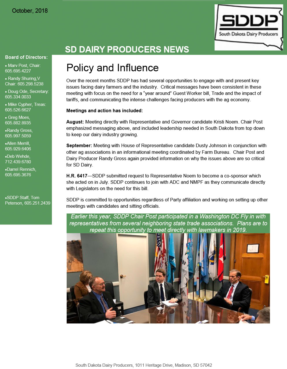 SDDP Member Newsletter October 2018