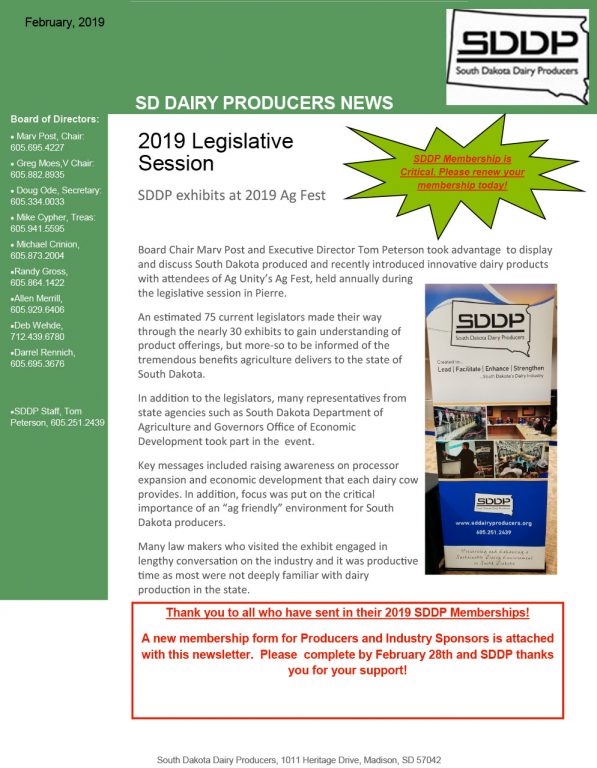 SDDP Member Newsletter February 11 2019