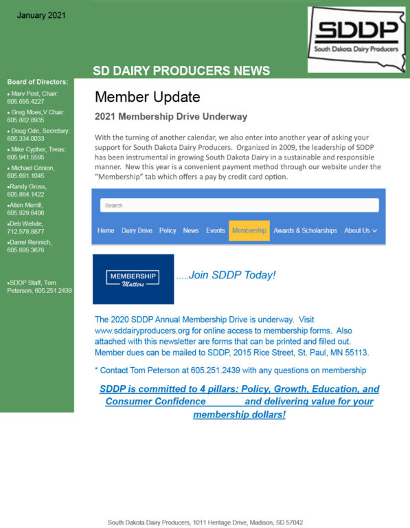 SDDP Member Newsletter January 2021